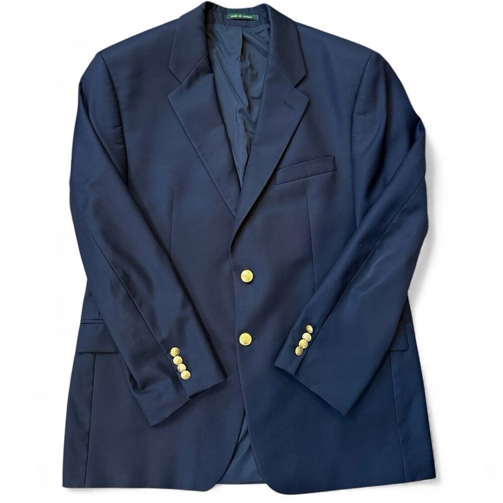Ralph Lauren Navy Blue Wool Blazer Gold Button Mens Suit Jacket See Measurements